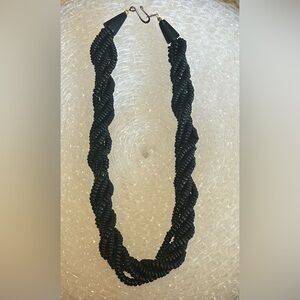Elegant Black Beaded Twist Necklace